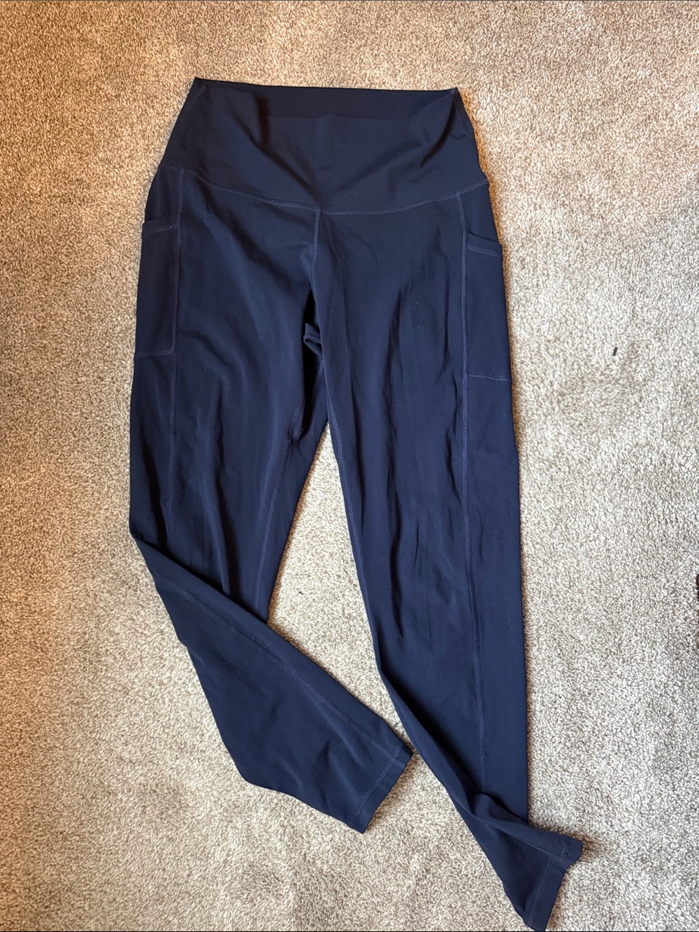 High-Rise Navy Leggings with Side Phone Pockets